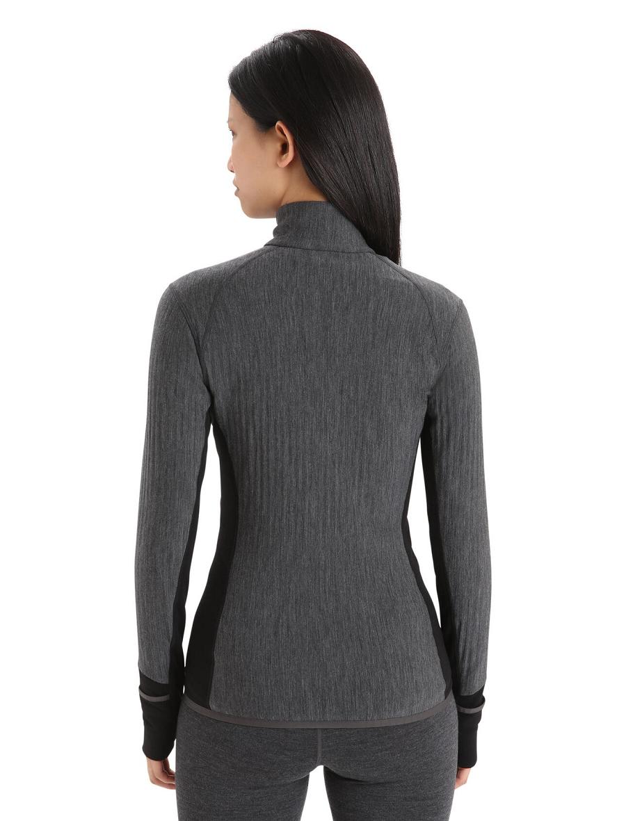 Kurtka Icebreaker RealFleece™ Merino Descender Long Sleeve Zip Damskie Czarne | PL 1299JPQJ